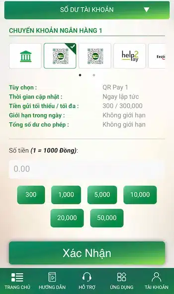 Nhập số tiền muốn nạp